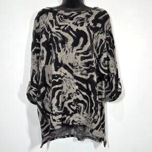 Clara Sun Woo Top Small Gray Animal Print Strech Travel Artsy Boho Knit Tunic